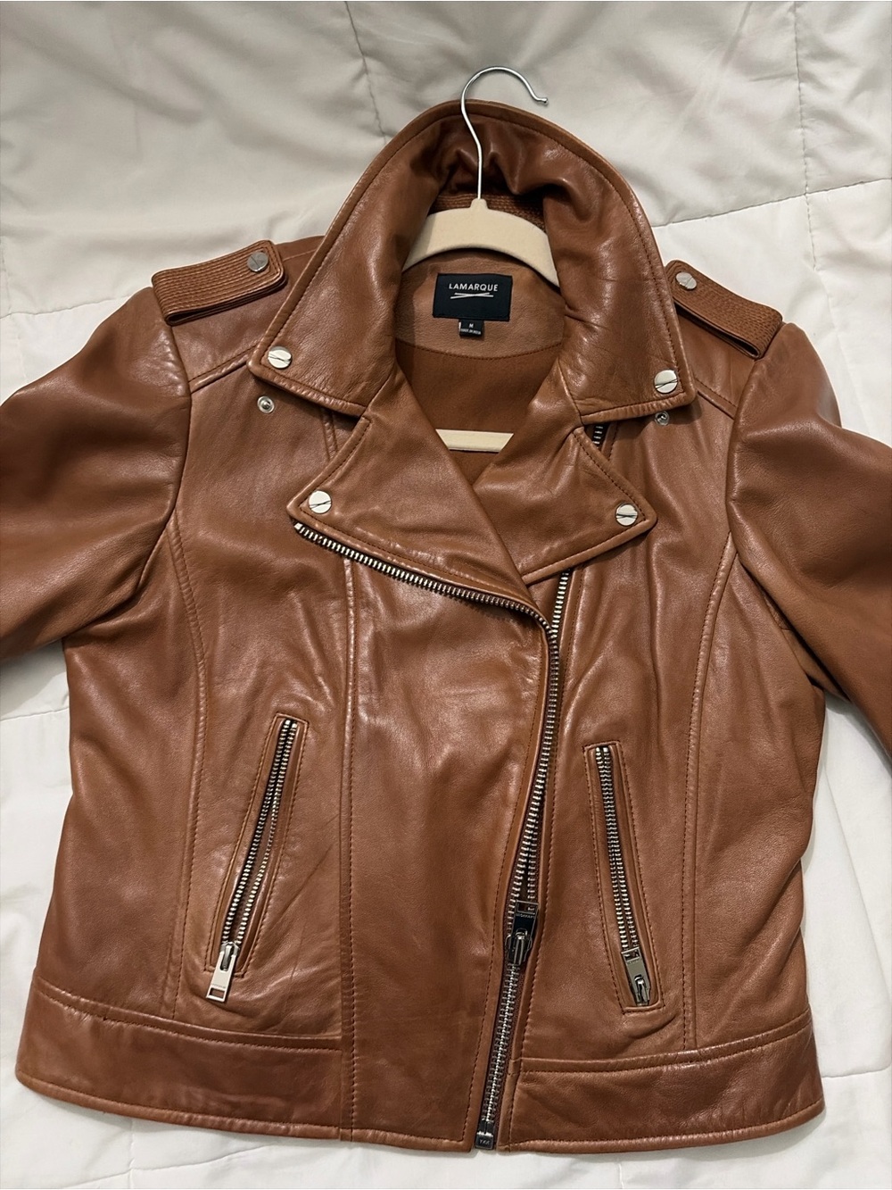 Lamarque Cognac Leather Moto Jacket Size M Buttery Soft - Picture 2 of 6